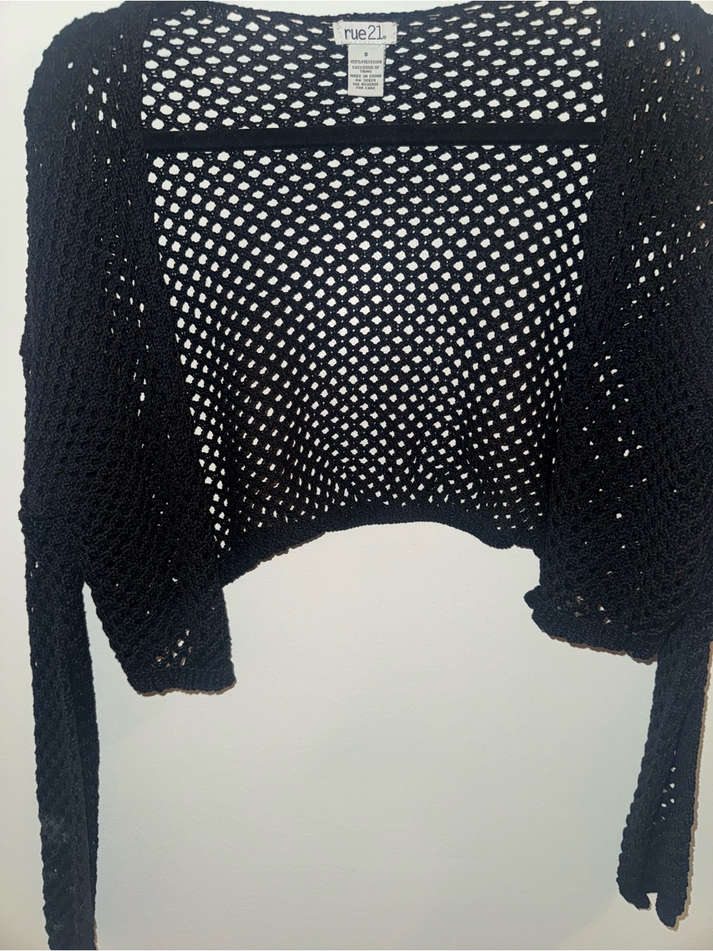 Rue21 Black Crochet Open-Weave Cropped Cardigan